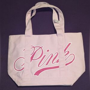 NWT Victorias Secret Pink Canvas Tote With Zipper + Pockets